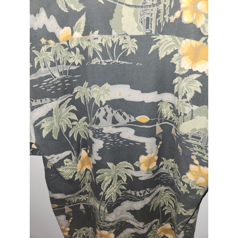 Tommy Bahama Men's 100% Silk Shirt Medium Grey Yellow Tropical - Picture 9 of 9